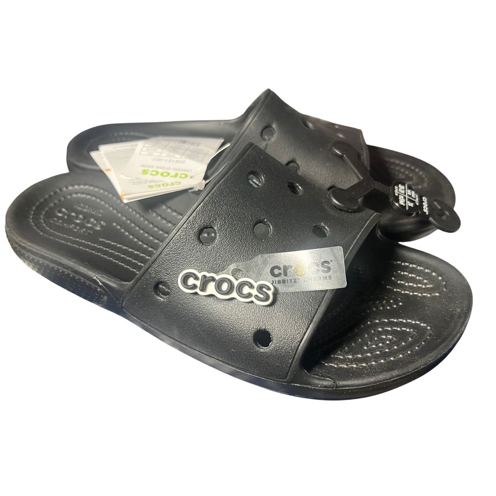 NWT Crocs Classic Slide Black Sandals Mens 6 Womens 8 206121-001 Summer Beach